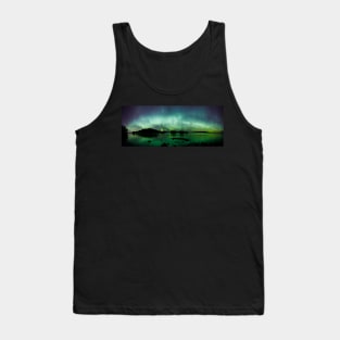 Beautiful northern lights over lake panorama Tank Top